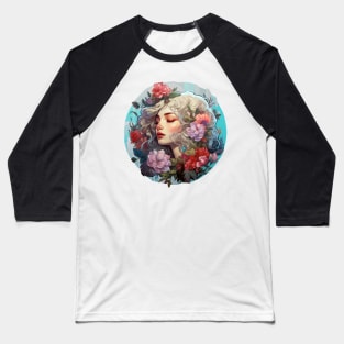 Beautiful girl surrounded by flowers Baseball T-Shirt